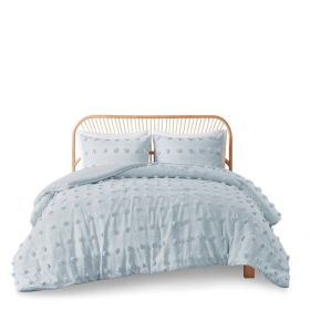 King/Cal King 3-Piece Blue Pompom Microfiber Hypoallergenic Comforter Set