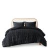 King/Cal King 3 Piece Pompom Microfiber Hypoallergenic Comforter Set in Black