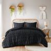 King/Cal King 3 Piece Pompom Microfiber Hypoallergenic Comforter Set in Black