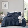 Full/Queen Microfiber Pleated Bohemian style Pre-Washed Comforter Set in Navy