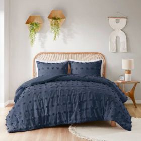 King/Cal King 3 Piece Navy Pompom Microfiber Hypoallergenic Comforter Set
