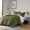 Queen size Microfiber Pleated Soft Lightweight Comforter Set in Olive Green