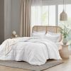 Full/Queen Size Microfiber Pleated Soft Washed Comforter Set White