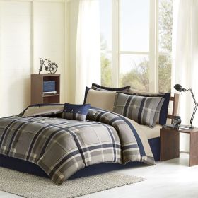 Twin Plaid Comforter Set with Bed Sheets