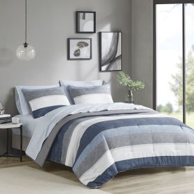 Stripe Comforter Set with Bed Sheets Blue/Grey Twin