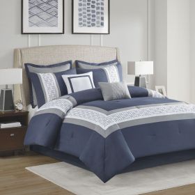 8 Piece Embroidered Comforter Set Navy King