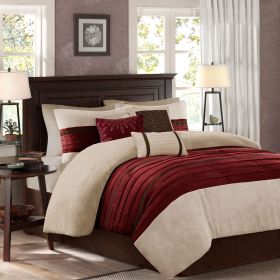 7 PC Pieced Faux Suede Comforter Set Red Queen
