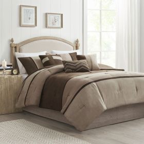 7 Piece Faux Suede Comforter Set Brown King