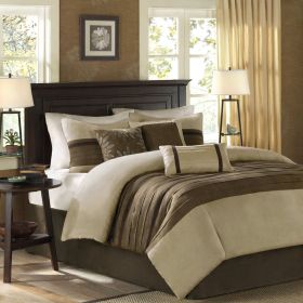 7 PC Pieced Faux Suede Comforter Set Natural King