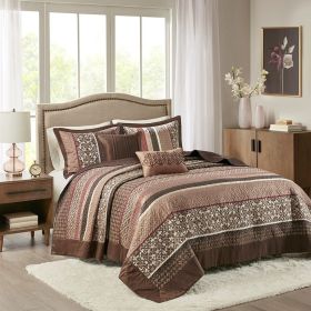5 Piece Jacquard Quilt Set with Throw Pillows Red Full/Queen