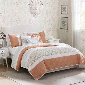 6 Piece Cotton Percale Quilt Set with Throw Pillows Coral King/Cal King