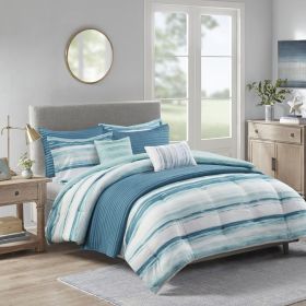 8 Piece Printed Seersucker Comforter and Quilt Set Collection Aqua Full/Queen