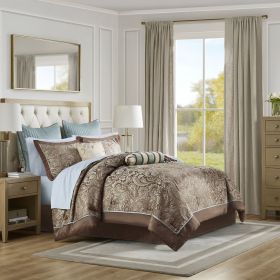 12 Piece Comforter Set with Cotton Bed Sheets Blue/Brown Cal King