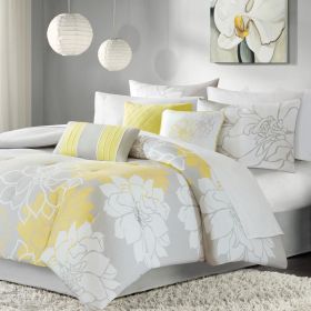 Printed Cotton Sateen Comforter Set Taupe Grey/Yellow Cal King