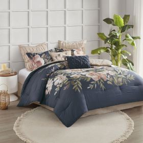 8 Piece Cotton Comforter Set Navy Cal King